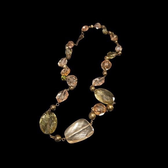 Premier Designs Mixed Bead Statement Necklace – Golden Tones & Faceted Acrylic - Picture 4 of 4